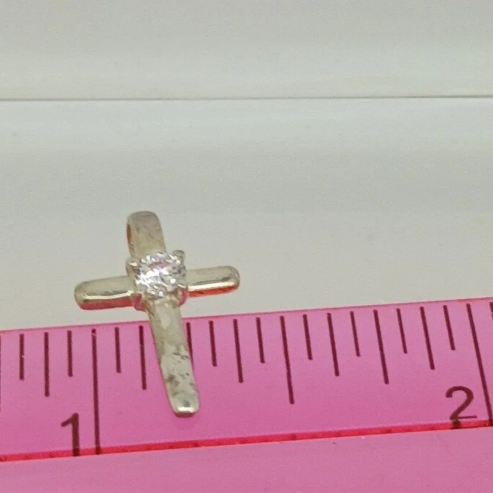 Sterling Silver 925 Cross Pendant Round Cubic Zirconia Religious Charm 0.75 Inch